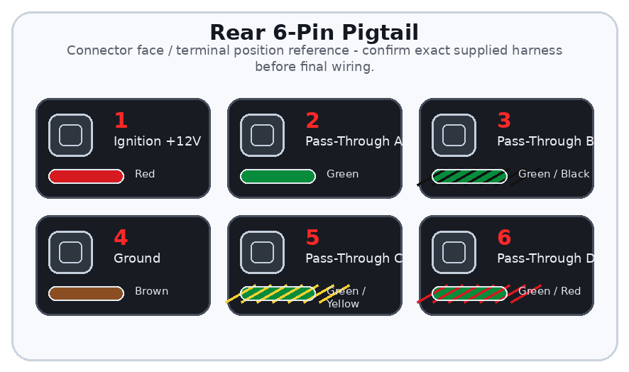 Rear 6-Pin Pigtail connector diagram